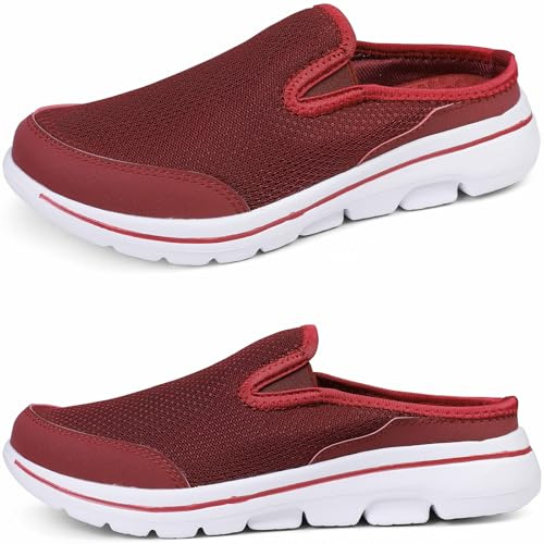 ZDQ Clogs Women's Men's Summer Lightweight Garden Shoes Slip On Mules Outdoor Back Open Slippers Breathable Mesh Beach Sandals Soft Sabots, red, 2/2.5 UK