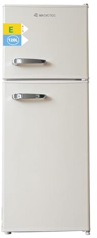 magictec Frigo vintage,Retro réfrigérateur congelateur | 120 L (88 L/32 L) | Low Frost | Combinaison refrigerateur congélateur | Design vintage | Éclairage LED | Crème