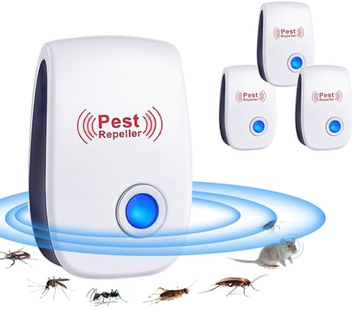 Repelente Ultrasónico de Plagas, 4 Pack Electrónico Repelente Mosquitos Control de Plagas, Repelente Ultrasónico Mosquitos para Anti Moscas, Ratones, Cucarachas, Arañas, Roedores