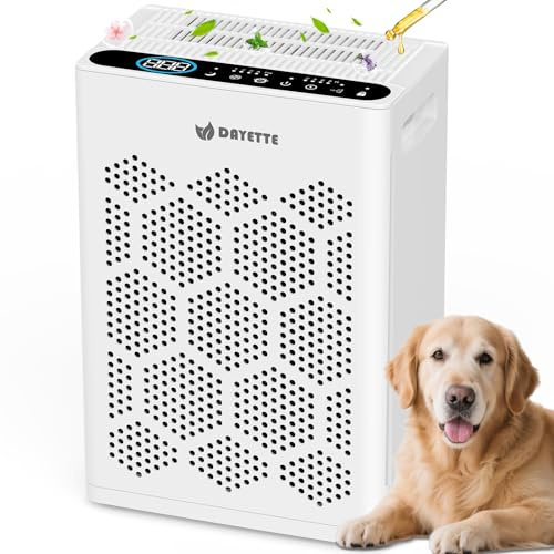 DAYETTE Air Purifiers for Home Large Room Up to 2400 Ft² with HEPA 14 Filter, Pet Air Purifier with Washable Prefilter for Bedroom with Fragrance, Air Cleaner for Smoke Dust Pets Hair Odor, White