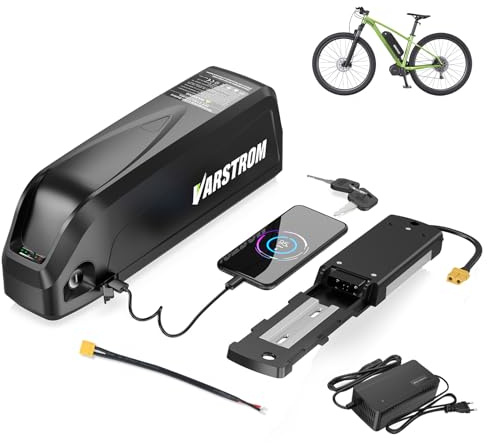 Varstrom 48V 13Ah Batería E-Bike, Batería Lithium Downtube 48V con Cargador 2A & Puerto USB, Compatible con Kit Conversión de Bicicleta Eléctrica Bafang AW 1000W 750W 500W 250W