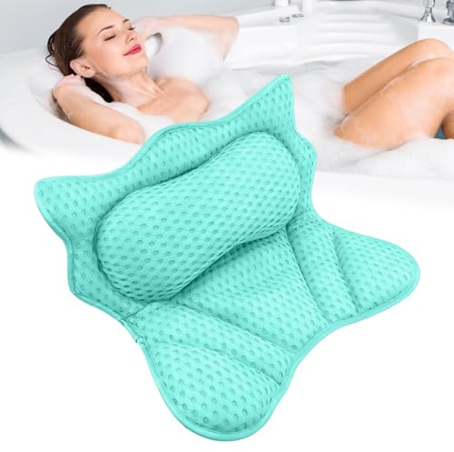 Bath Pillow,Ergonomic 4D Air Mesh Bathtub Pillow with 6 Strong Suction Cups | Breathable Bath Cushion for Head Neck Shoulder Back Support,Hanging Hook Design,Fits All Bathtubs Hot Tubs Home Spa‑Sky blue