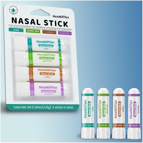 HexNiffler Inhaler Nasal Stick, On-The-GO Portable, Non-Medicated, Cool Refreshing Helps to Clear Breathing, Sinus Relief and Shatter Drowsiness, Set of 4 inhalers (4 Pack Variety)