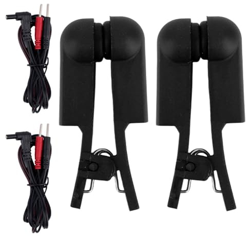 BTFO 1 Paio Elettrodi a Clip Orecchie per Tens 7000, Silicone Morbido Accessorio a Clip Doppia per Orecchie con 2Pz Cavi di Collegamento (Nero)