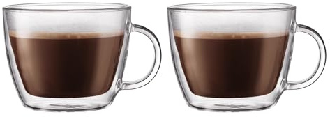Bodum 15oz Double Wall Latte Mug, High-Heat Borosilicate Glass, Set of 2, Clear