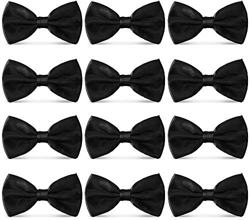 AVANTMEN Men's Bowties Formal Satin Solid - 12 Pack Bow Ties Pre-tied Adjustable Ties for Men Many Colors Option in bulk