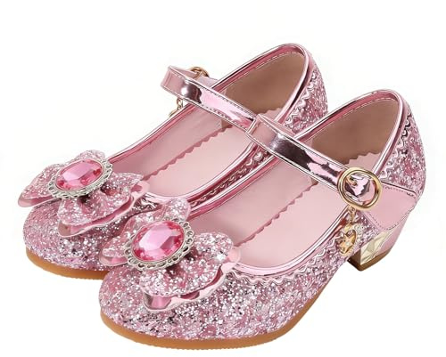 FStory&Winyee Scarpe da Principessa per Bambini Decorazioni a Fiocco Squisite Mary Jane Ballerine con tacchi alti Festa Carnevale Natale Cosplay Halloween Cerimonie Speciali,Rosa,27