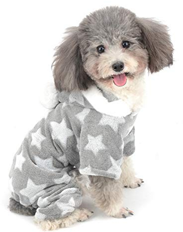 Zunea Small Dog Pyjamas Jumpsuit Puppy Hoodie Coat Clothes for Dogs Girl Boy Winter Warm Pajamas Outfits Overall Jumper Soft Pet Apparel Gray XXL (Pls Check the Size of Chest and Back Before Order)
