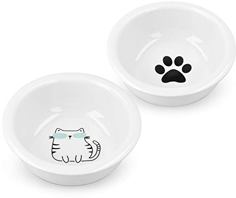 Navaris Set 2X Ciotola Cane Gatto Ceramica - Scodella 360ml Ø14,5cm per Cibo Secco Umido Acqua Croccantini - Ciotoline Cani Gatti Animali Domestici