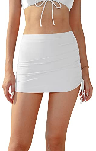 SHEKINI Jupe de Bain Femmes Bikini Jupette Elégant Slim Jupe Courte Summer Beach Maillots de Bain Femme Ruched Jupe de Bain Sport(M, A-Blanc)