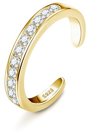 MILACOLATO 925 Sterling Silver Toe Rings for Women Adjustable Finger Foot Jewelry Cubic Zirconia Rainbow Toe Band Ring