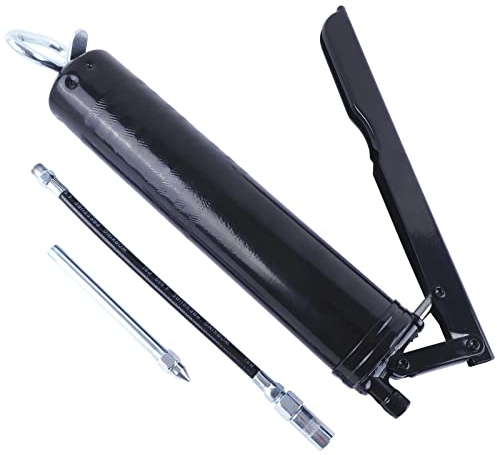 Bauster® Hebelfettpresse, Handfettpresse Fettpresse mit Schlauch, hochwertiges Werkstatt Zubehör, Fettpresse Handhebel, kompakte und leistungsstarke Werkstattpresse, Fassungsvermögen: 400 ml, schwarz