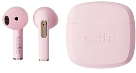sudio N2 Powder Pink - True Wireless Bluetooth Open-Ear Earbuds,Multipoint-Verbindung, integriertes Mikrofon für Anrufe, 30 Stunden Akku mit Ladehülle, IPX4 wasserfest, USB-C & kabelloses Laden