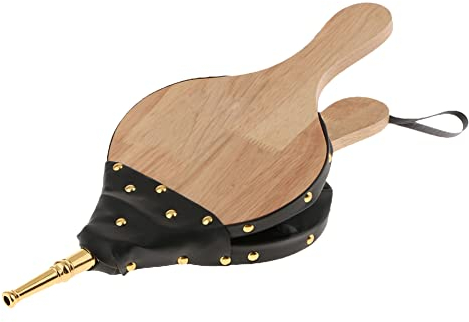 Anloximt Soufflet pour poêle à Bois, coulée souffleur d'air, Souffleur d'air en Bois pour Barbecue, cheminée Barbecue Camping en Plein air avec buse en Fonte à Sangle Suspendue