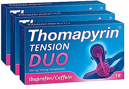 Thomapyrin TENSION DUO Schmerztabletten bei stärkeren Kopfschmerzen| 2x18 Stk | Einzigartige Kombination aus Ibuprofen und dem Booster Coffein | Wirkt 40% stärker als Ibuprofen 400 mg