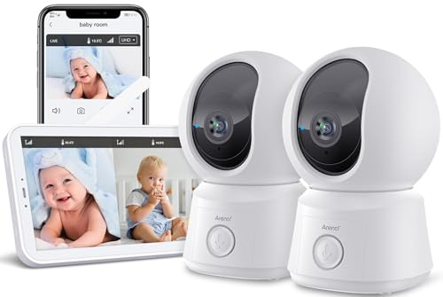 ARENTI Baby Monitor 2 Telecamere Wifi,Telecamera Bambini con Monitor 5'',Rilevamento Intelligente, Audio Bidirezionale, Promemoria di Allattamento, Sensore di Temperatura