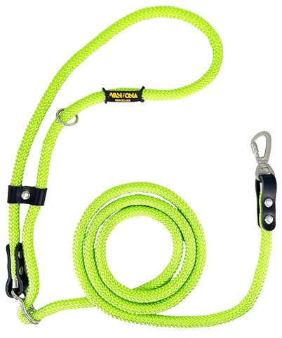 Laisse pour Chien, Mains Libres, Réglable, Fabriquée en Espagne, pour Petits, Moyens et Grands Chiens. Fluor Vert & Noir.