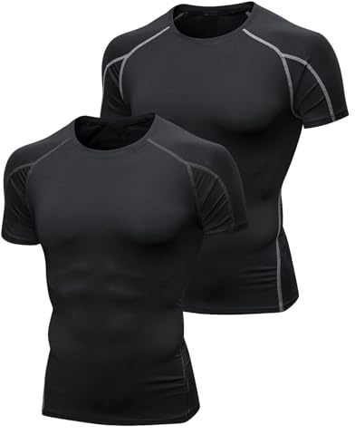Niksa Funktionsshirt Herren Kurzarm 2 Stück Kompressionsshirt Männer Laufshirt Sportshirt mit Rundhalsausschnitt Fitness