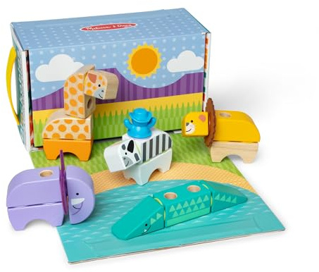 Melissa & Doug, Blockables, Safari para unir y Jugar, Set de Juego de Bloques de construcción de Madera conectables para Mezclar y Combinar, Juguete para niños y niñas en Edad Preescolar (34 Piezas)