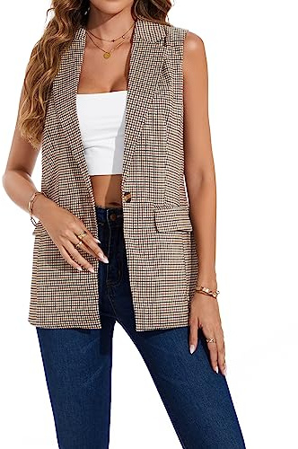 LADI TREND Chaqueta de solapa para mujer, chaleco largo sin mangas con un botón, totalmente forrada, para la oficina, M