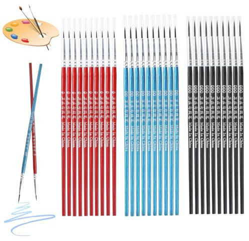 30 Piezas Absorbente Pinceles para Detalles, No Deformable Nylon Pinceles Finos de Acuarela, Negro/Azul/Rojo Pincel de Punta Pequeña, Pinceles Miniaturas para Acrílico Pintura Rupestre Modelo