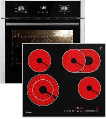 Cuisinière: Four encastré 60cm EB8010ED + 59cm Plaque vitrocéramique CH5901AL | Grill | Air circulant | Air chaud | Éléments télescopiques d'extraction | Minuterie automatique | SET8010CH59AL