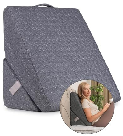 Vitapur Cojín de lectura 3 en 1 - Respaldo ergonómico con brazos ajustables y cojín cervical extraíble - Para cama, sofá y sillón - Funda transpirable - Gris