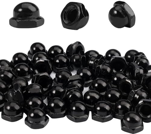 50 Stück Hutmuttern M8 Rost und Schmutzschutz Hutmuttern Hohe Form Set Vernickelt Sechskant Hutmuttern für Schutz Schrauben, Mutter Gewindestange & Gewindebolzen, Innen- und Außenbereich (Schwarz)