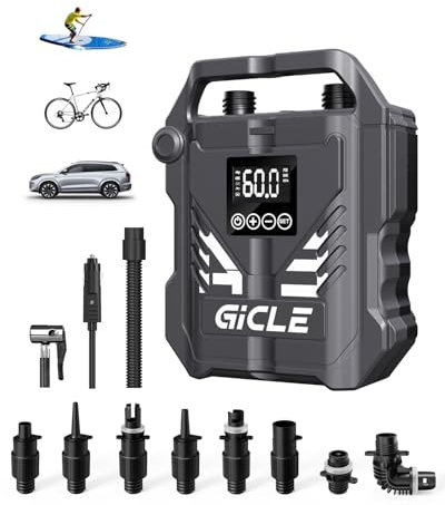 GICLE 60PSI Paddle Board Pumpe Elektrische SUP Pumpe, zweistufiges schnelles Aufpumpen mit DC 12V Autostecker für Paddleboard, Reifen, Boot, Zelt (Standardmodell)