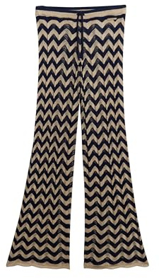 Superdry Damen Weite Strickhose mit Zickzackmuster Marineblau Gold Zickzack-Streifen 42