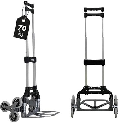 PROREGAL Diable Pliable pour escaliers Elephant | HxLxP 110x45x48cm | Capacité de Charge 70kg | Cadre en Aluminium, poignées ergonomiques, Roues en Caoutchouc TRR | Argent