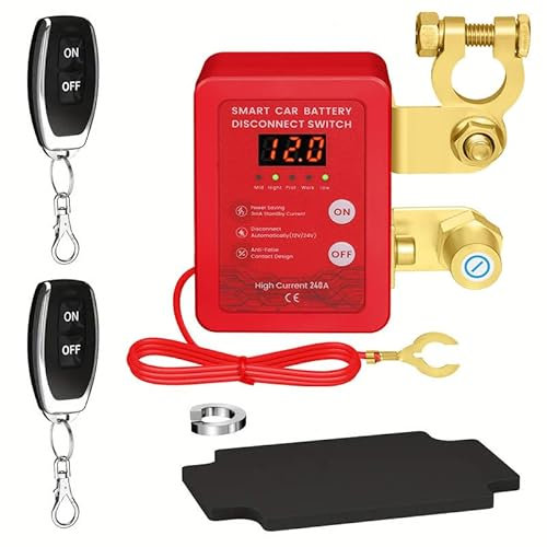 Mtchavno Desconectador de Bateria Coche 240A, Corta Corriente Bateria 12V Coche, Interruptor de Desconexión de Batería Remota con 2 Telecontrol, Interruptor de Batería para Coche Camión RV ATV