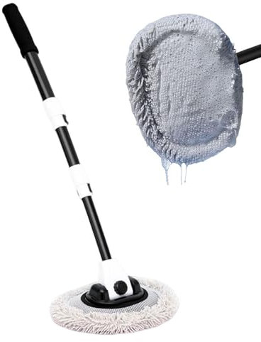 15° böjd bilrengöringsborste med teleskophandtag – aluminiumlegering lång stång tvättmopp med ersättning Chenille-huvud för tvätt husvagn skåpbil lastbil båt husbil tak, skadar inte färg, repas inte