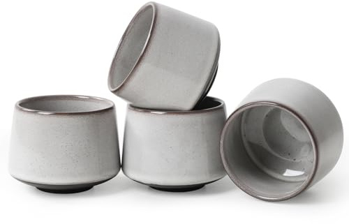 NOVAJOY | Espressotassen Set | 4-teilig | 200 ml | Hochwertige Tassen aus Steingut | Ohne Henkel | Spülmaschinenfest | Kaffeetassen | Mokka | Geschenk in modernem Design