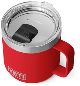 YETI Rambler 14 oz Ceramic Lined Stackable Mug, Vacuum Insulated, Stainless Steel with MagSlider Lid, Rescue Red