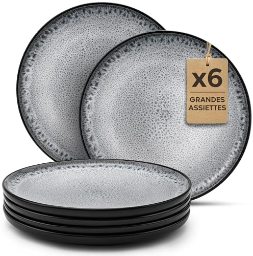 Twinzee 6 Grandes Assiette Perla - Compatible Micro-onde - Assiettes Service de Table Riviera Collection