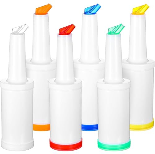 Uhidka 6 Pack Bar Juice Pour Bottles Juice Pourers Plastic Juice Dispensers for Bar with Leakproof Spouts