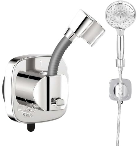 360° Suction Shower Head Holder Showerhead Holder Suction Shower Head Holders Removable Shower Holder Bracket for Most Shower Heads (Silver)