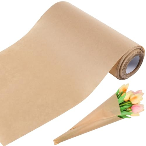 Parliky Kraftpapper Rulle Brun Blomsterinslagning Papper för Buketter och Förpackning Slitstarkt och Lättskuret Emballagepapper för DIY och Transport