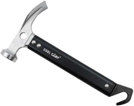 Gettimore Marteau de tente multifonction en acier inoxydable avec extracteur de clou et décapsuleur, 22 cm, noir