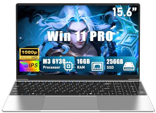 CHIFUYOU Ordenador portátil 16 GB RAM 256 GB SSD 15,6 pulgadas M3-6Y30 (0,9 a 2,2 GHz) pc portátil 2026, FHD 1920 x 1080P, 5000 mAh/38,5 Wh, tarjeta TF, cámara web panel táctil, Estudiante/Profesional