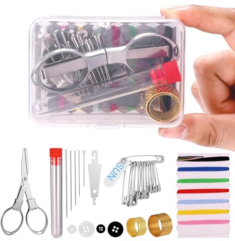 2 Sets Mini Travel Sewing Kit, Portable Sewing Supplies Accessories with 16 Needles 16 Threads 24 Safety Pins 8 Position Pins 8 Buttons 4 Thimbles 4 Threaders 2 Scissors for Women Men Traveler