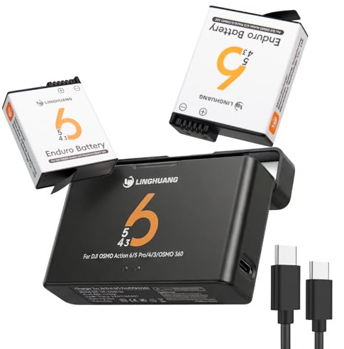 OSMO Action 6 Batteries & Fast Charger Set, 2 Pack 2100mAh Replacement Batteries, Input PD 9V, Portable Charging Case for DJI OSMO Action 6,5 Pro,4, 3,OS MO 360 Accessories