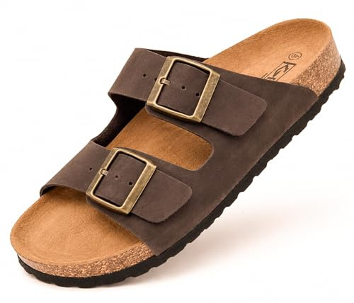 GONKOS®, Sandalias de Piel con Hebillas, Piel Autentica, Corcho Natural, Hebillas ajustables al Pie, Sandalias Hombre/Mujer, Suela antideslizante EVA, Calzado de Calidad Hecho en España