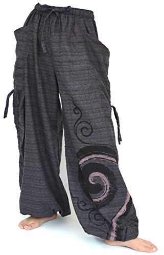 Siamrose Baggy Harem Pants Men Women, Wide Leg Yoga Lounge Trousers, Adjustable Length, 2 Pockets, One Size (Gray)