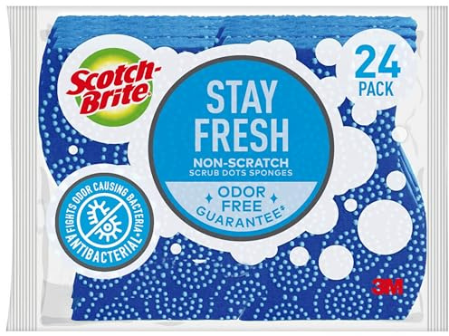Scotch-Brite Scrub Dots Non-Scratch Scrub Sponges, Sponges for Cleaning Kitchen, Bathroom, and Household, Non-Scratch Sponges Safe for Non-Stick Cookware, 24 Scrubbing Sponges
