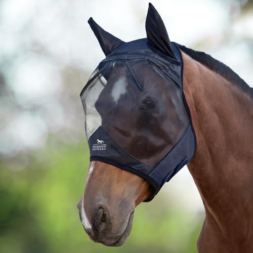 Harrison Howard CareMaster Midge-Proof - Máscara de Forro Polar Acolchada para Caballos, protección UV, protección para Las Orejas, Color Negro