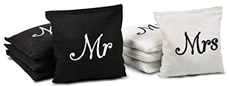 GoSports Wedding Theme Cornhole Bag Set, Includes 4 Black Mr Bags and 4 White Mrs Bags