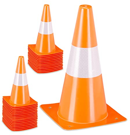 Relaxdays Cônes de travaux, lot 32, Football, Dressage Chien, plots Chantier 30 cm, Circulation, réfléchissants, Orange