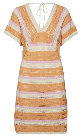 VERO MODA Women's VMALANIA SS Short Dress Kleid, Birch/Detail:W. Mock ORANGE + BONBON, S